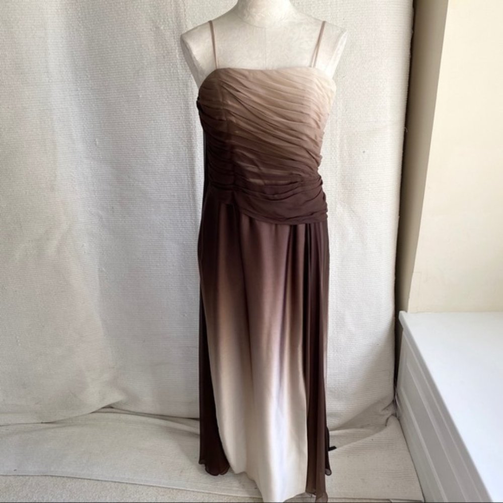 Couture Silk 8 10 Ombré Fade Gathered Dress Brown